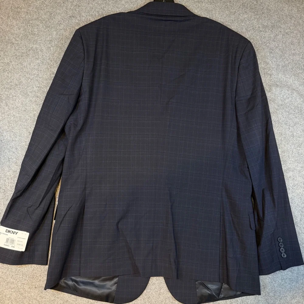 DKNY Duran Mens Navy Blue Plaid Modern Fit 2 Piece Suit 46R 39W DNUR217W0356